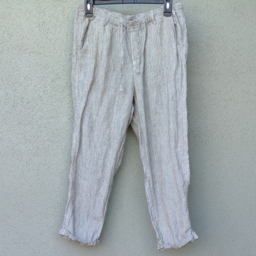 Caslon Striped Linen Pull-on Casual Pants Small